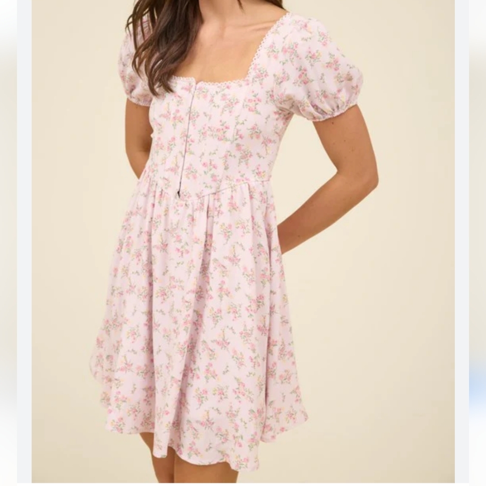 NWT Floral Ditsy Cottagecore Babydoll 90s Grunge Corset Pink Dress XS/S